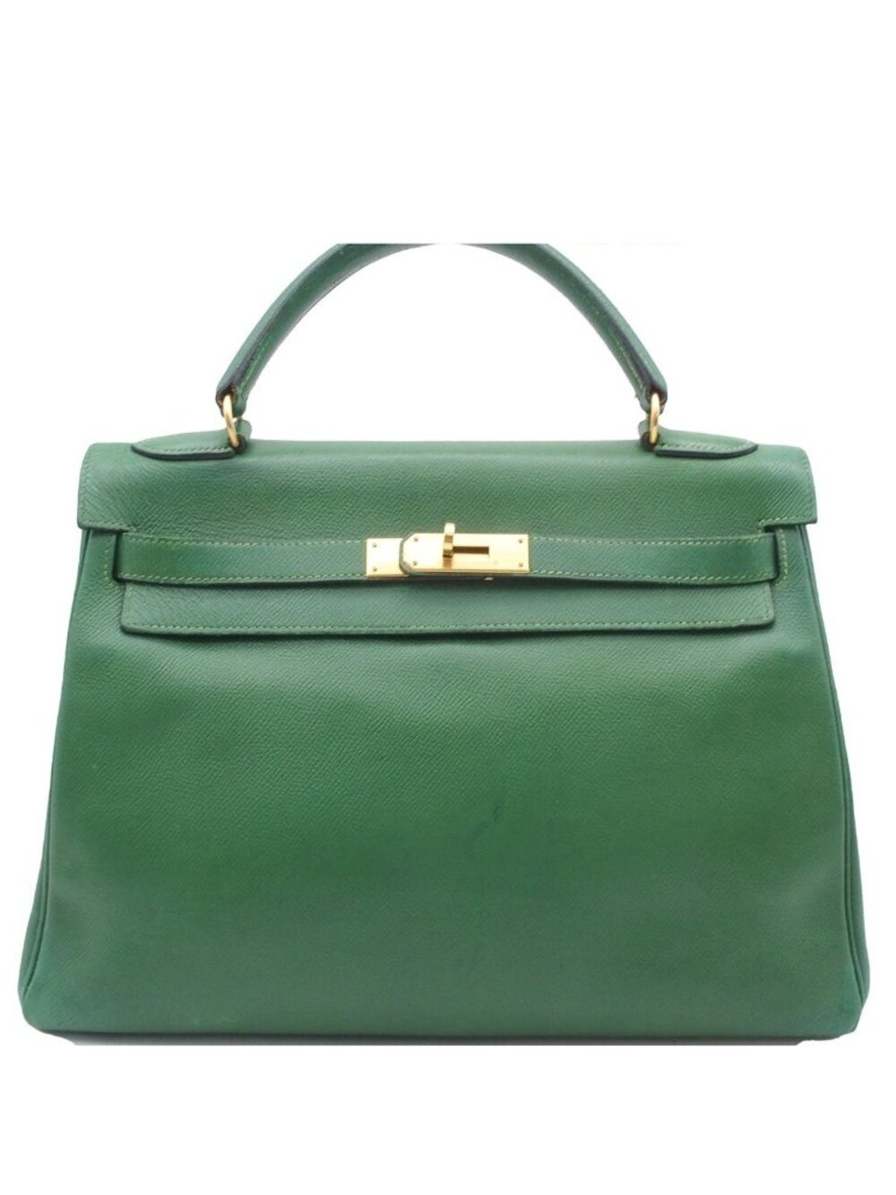 Hermes Kelly 32 Green Gold Courchevel Retourne Handbag
